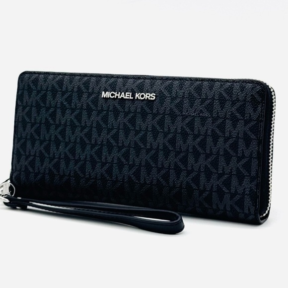Michael Kors Large Jet Set Travel Continental Wallet Black Signature - Picture 1 of 9
